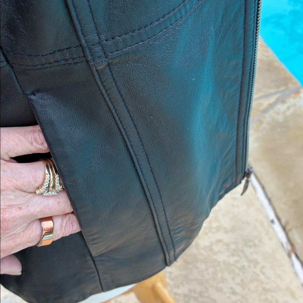 Kenneth Cole Reaction Black Hooded slimming Leather Jacket M - Picture 6 of 8